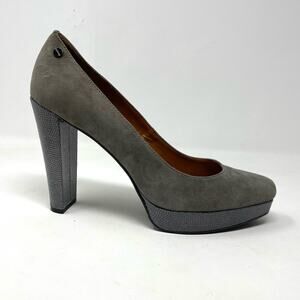 Calvin Klein Gray Suede Snakeskin Malissa Platform High Heels shoes womens 10